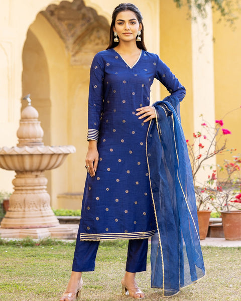 Buy Chanderi Red Guest of Wedding Wear Straight / Trouser Suits Online for  Women in USA