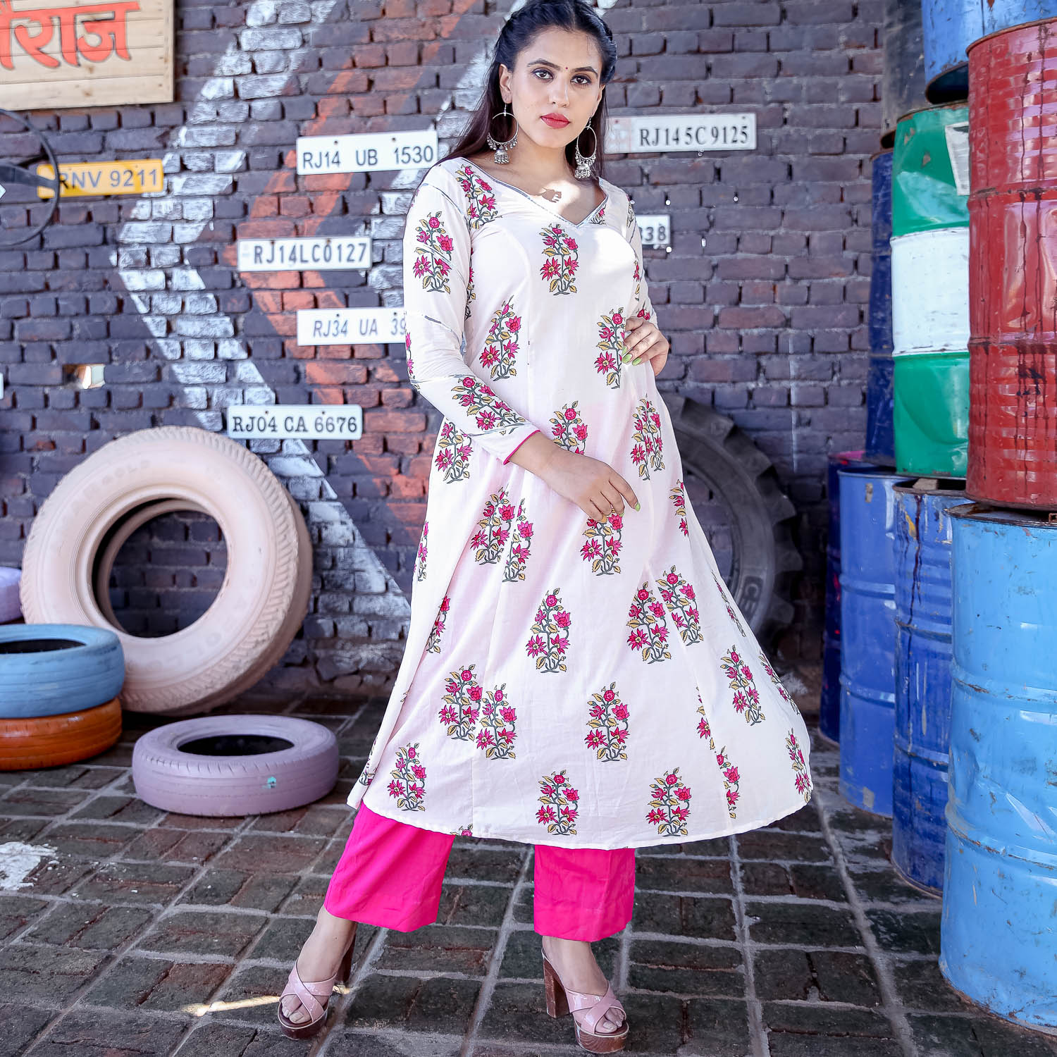 Pink Gota Sleeve Kurta Set