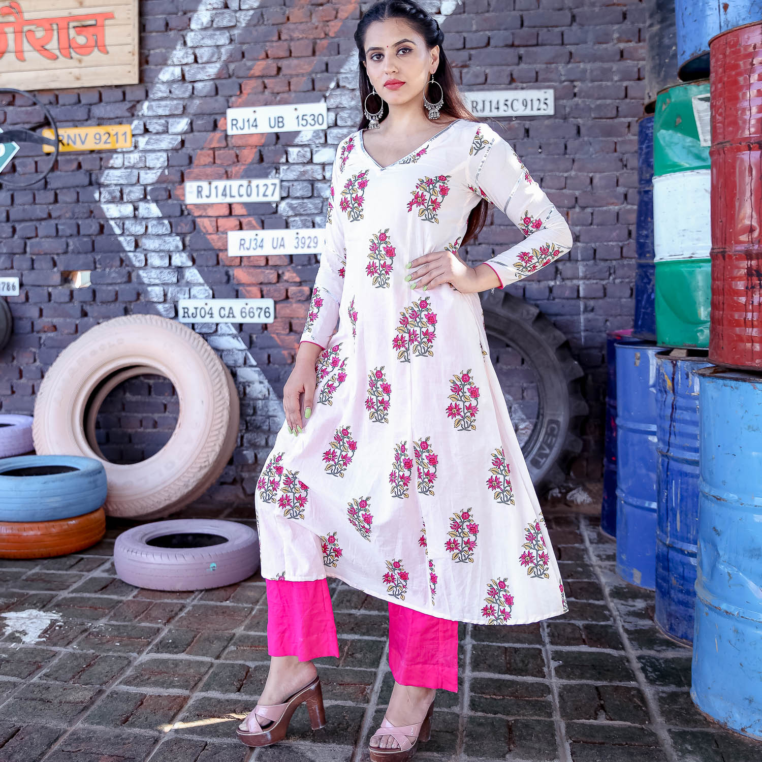 Pink Gota Sleeve Kurta Set