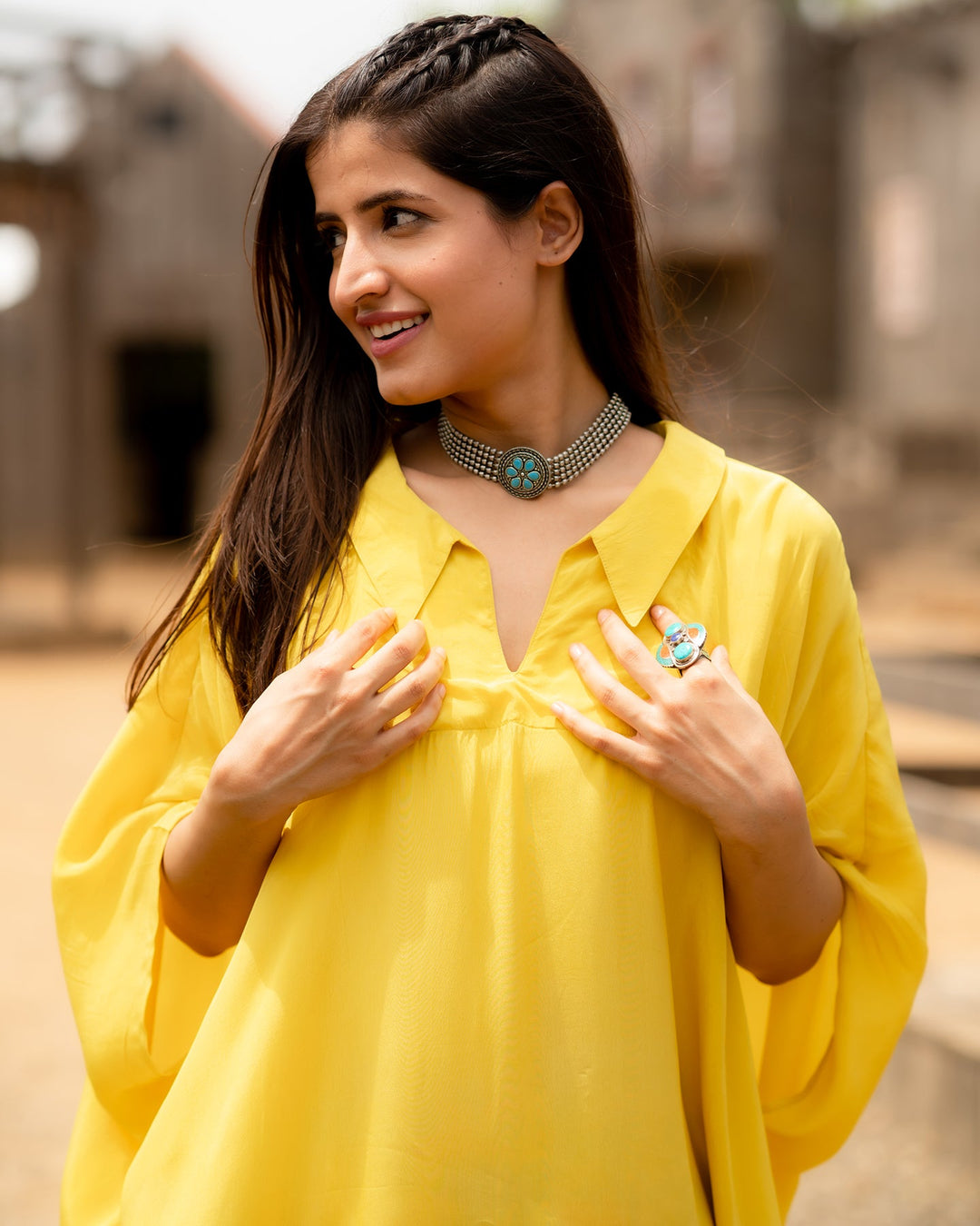 YELLOW KAFTAN TOP