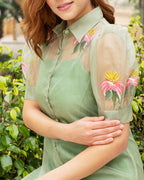 Buy Pista Green Jacket Maxi Dress |Women Dresses | Ambraee Ambraee Buy Pista Green Jacket Maxi Dress |Women Dresses | Ambraee Ambraee