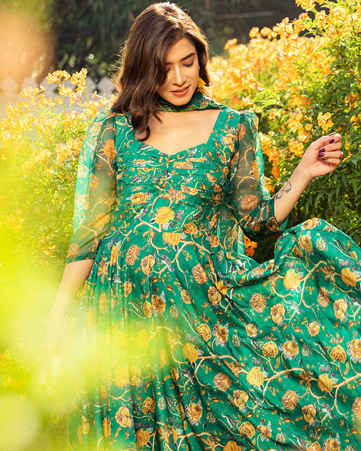 Paisley Green Muslin Suit Set