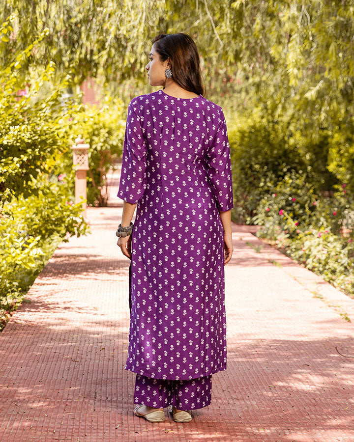Lavender Floral Muslin Kurta Set