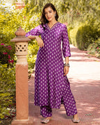 Lavender Floral Muslin Kurta Set