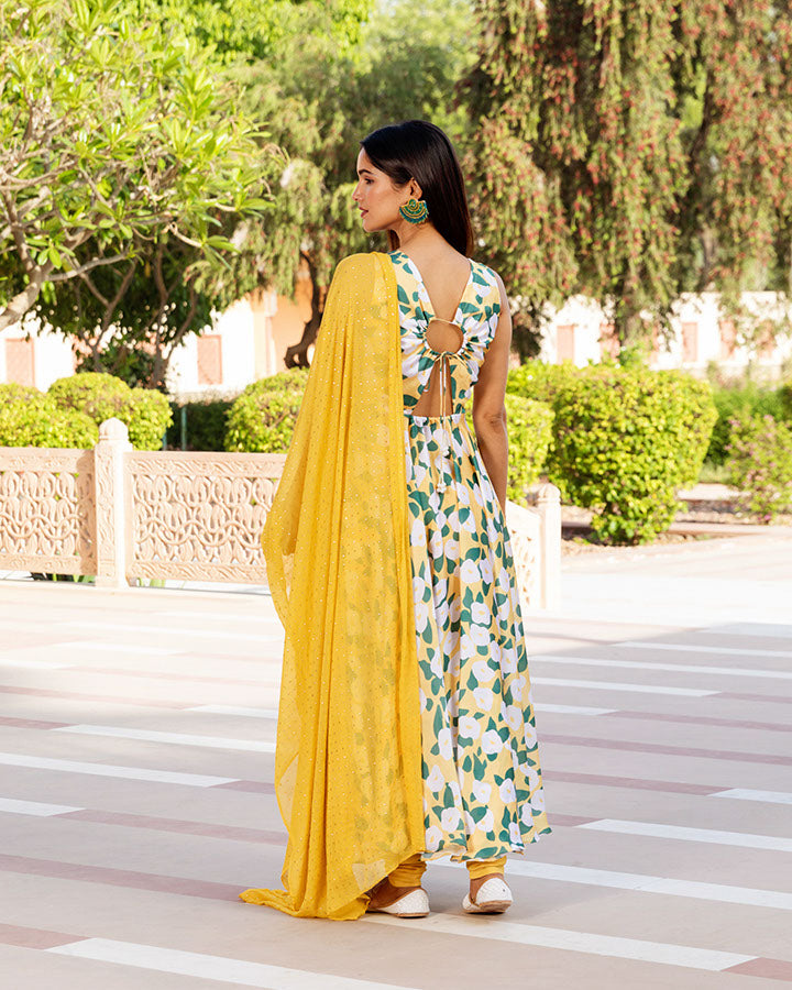 Yellow Floral Abstract Suit Set
