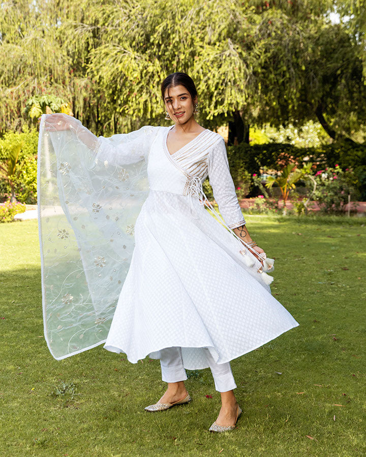 White Noor Dobby Suit