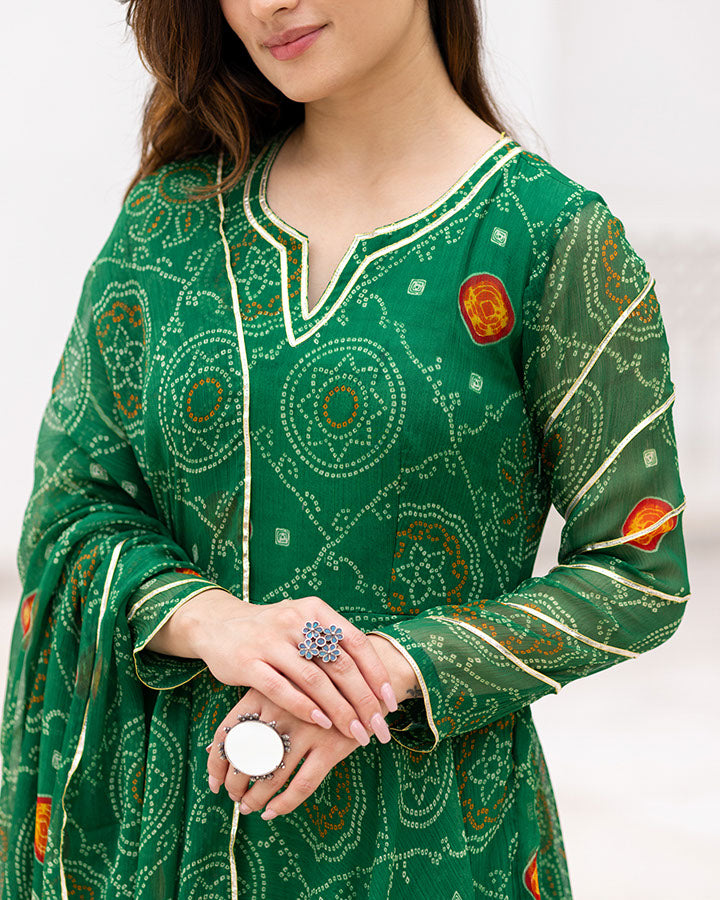 Green Chiffon Bandhani Suit Set