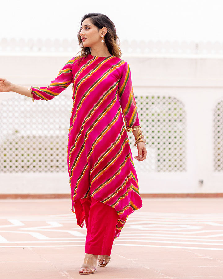 Pink Leheriya Co-Ord Set