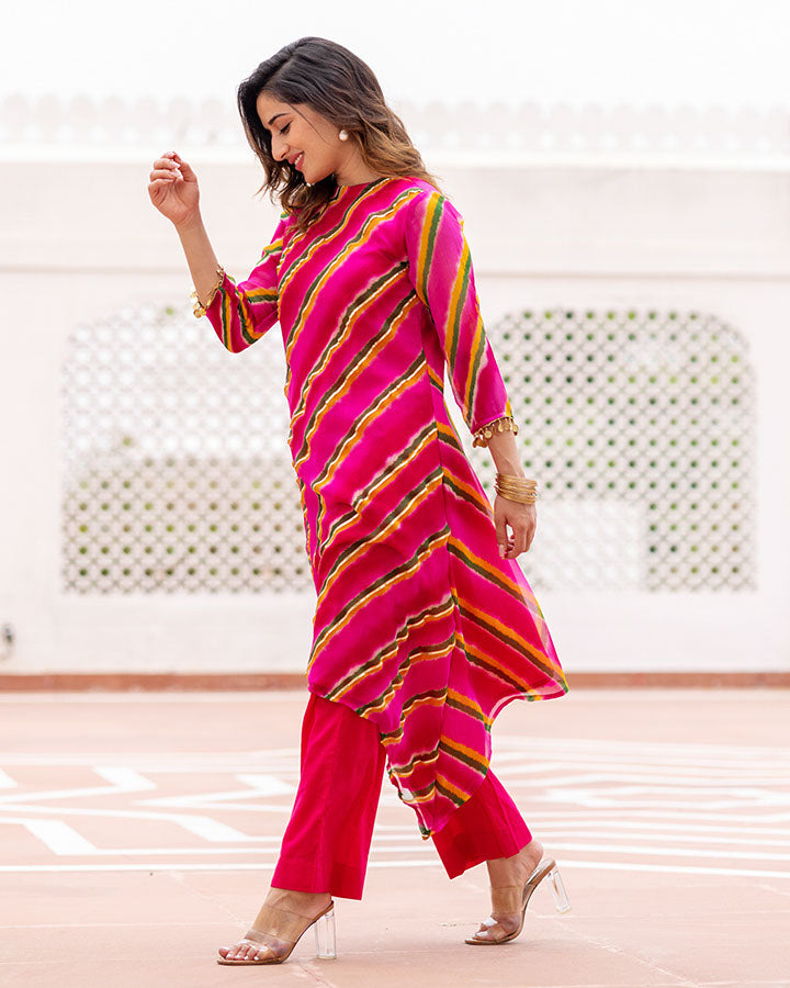 Pink Leheriya Co-Ord Set