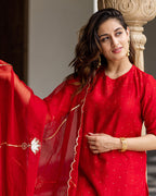 Red Mukaish Chanderi Suit Set