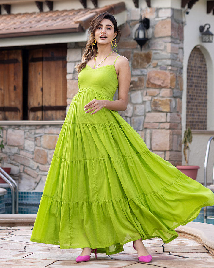 green maxi dress online india Buy Women's Green long dress with balloon sleeves Online in India
