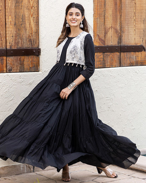 Black Embroidered Georgette Designer Kurti | Kurti designs, Long dress  casual, Casual dresses
