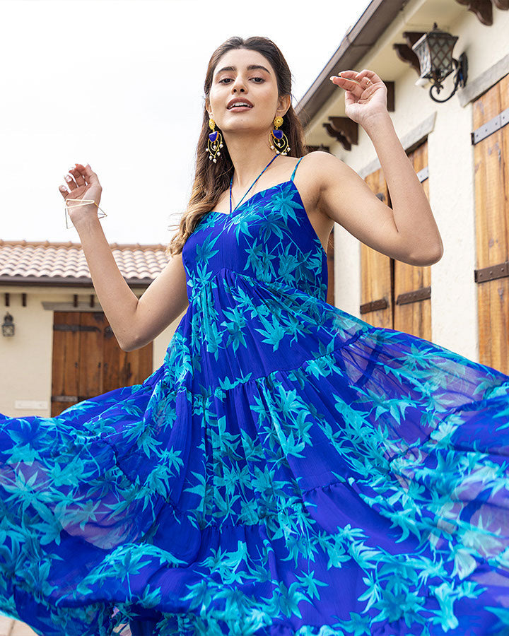 Buy Blue Floral Printed Maxi Dress for Women Online in India