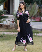 BLACK ORGANZA SHIRT DRESS