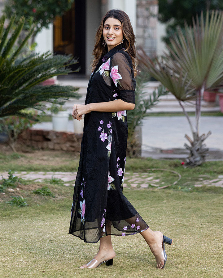 black organza skater shirt dress Chenchen Studio