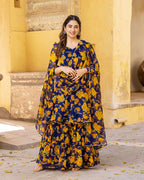 Blue Bloom Chiffon Sharara Set