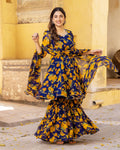 Blue Bloom Chiffon Sharara Set