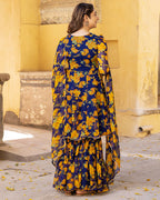 Blue Bloom Chiffon Sharara Set