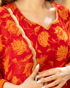 Red Floral Chiffon Suit Set