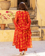 Red Floral Chiffon Suit Set