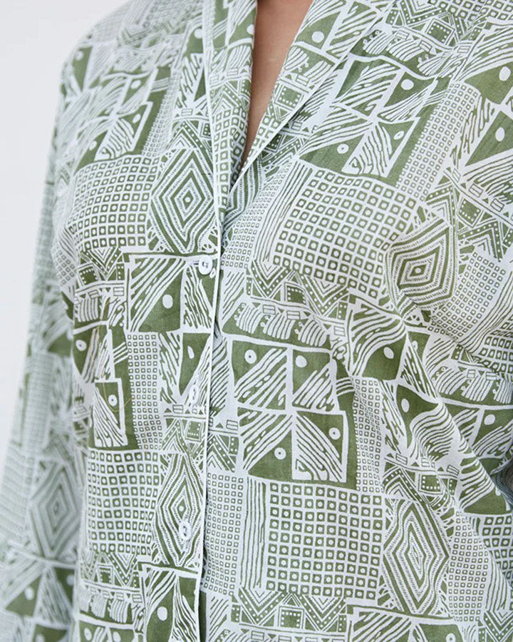 Green Doodle Print Night Suit