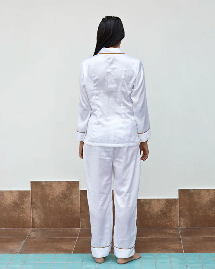 White Satin Notch Night Suit