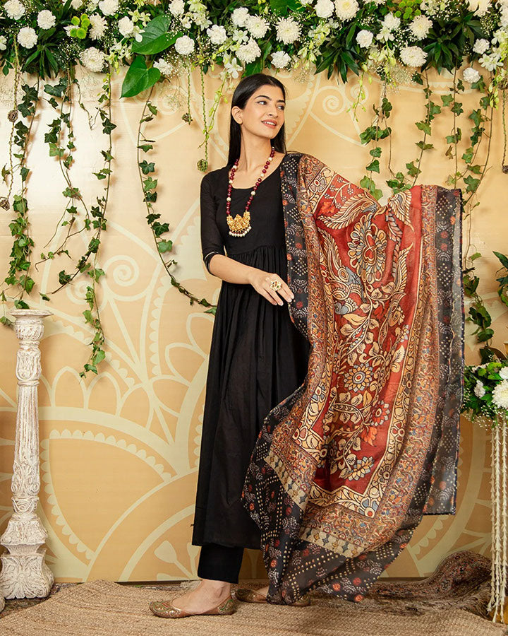 Kalo Peacock Kalamkari Suit Set