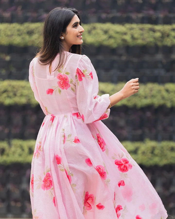 White dress with pink deals flowers