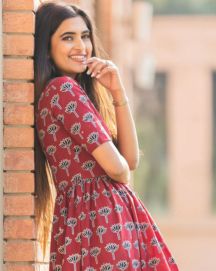 Buy Red Lotus Dress for Women Online in India Ambraee Buy Red Lotus Dress for Women Online in India Ambraee