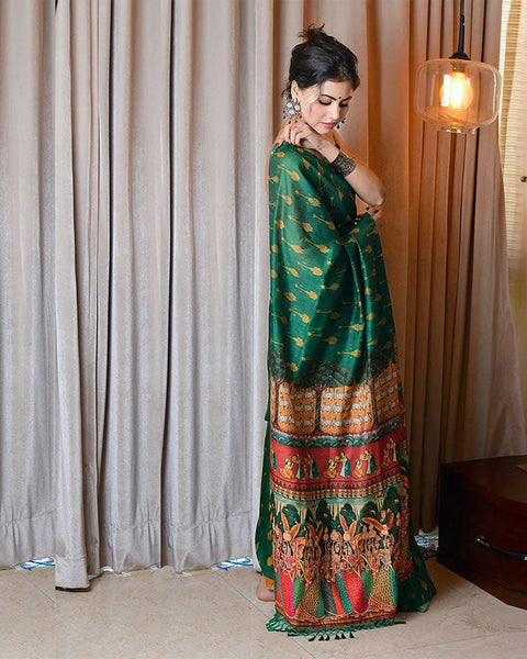 Buy APAAPI THREADS OF GLORY Green animal printed pichwai saree with  embroidered blouse Online at Best Prices in India - JioMart.