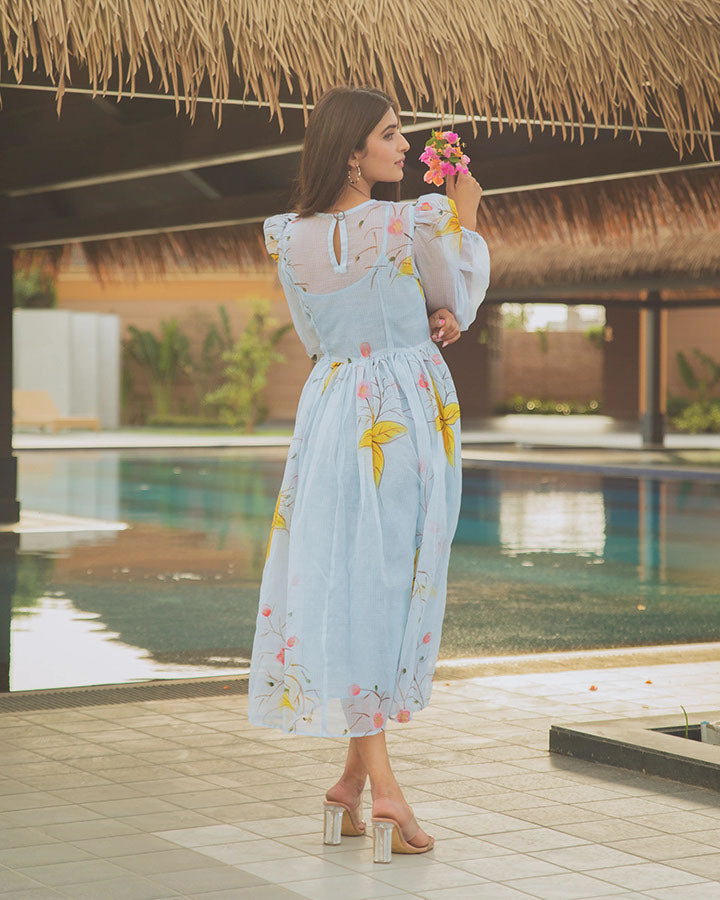 Blue Lilies Handpainted Doria Dress