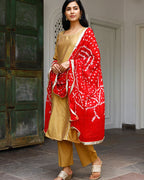 Chanderi Suit Set for Women with Red Dupatta | Designer Ethnic Kurta Set | Party Wear Suit Set | Ambraee