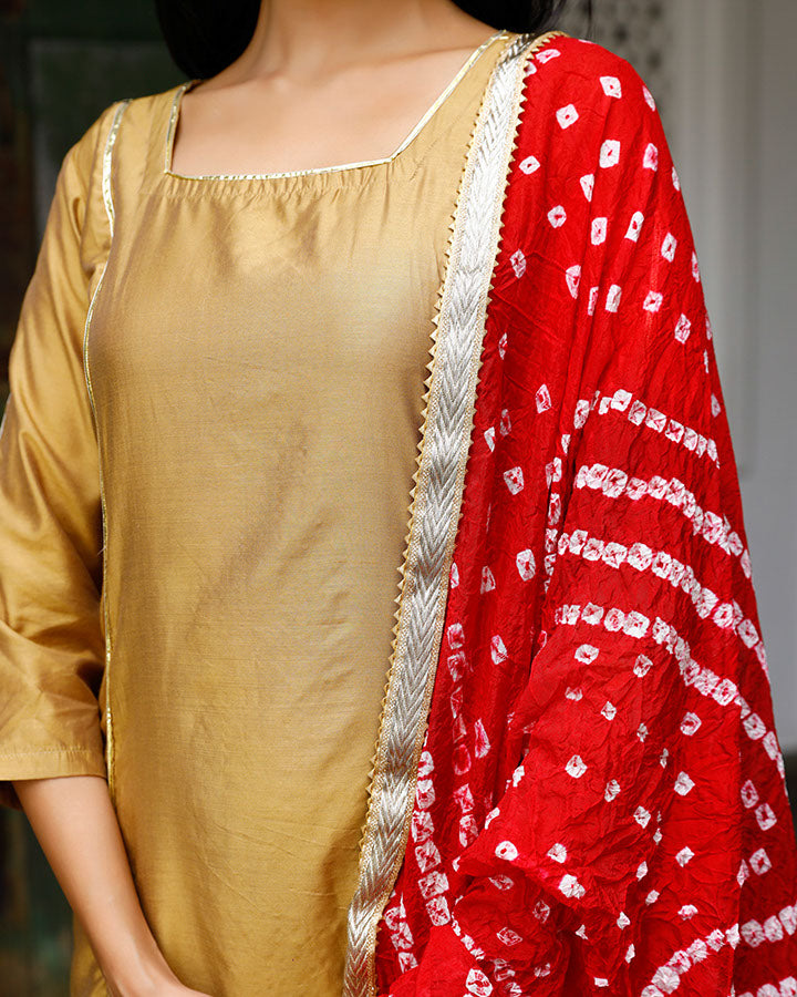 Chanderi Suit With Red Dupatta