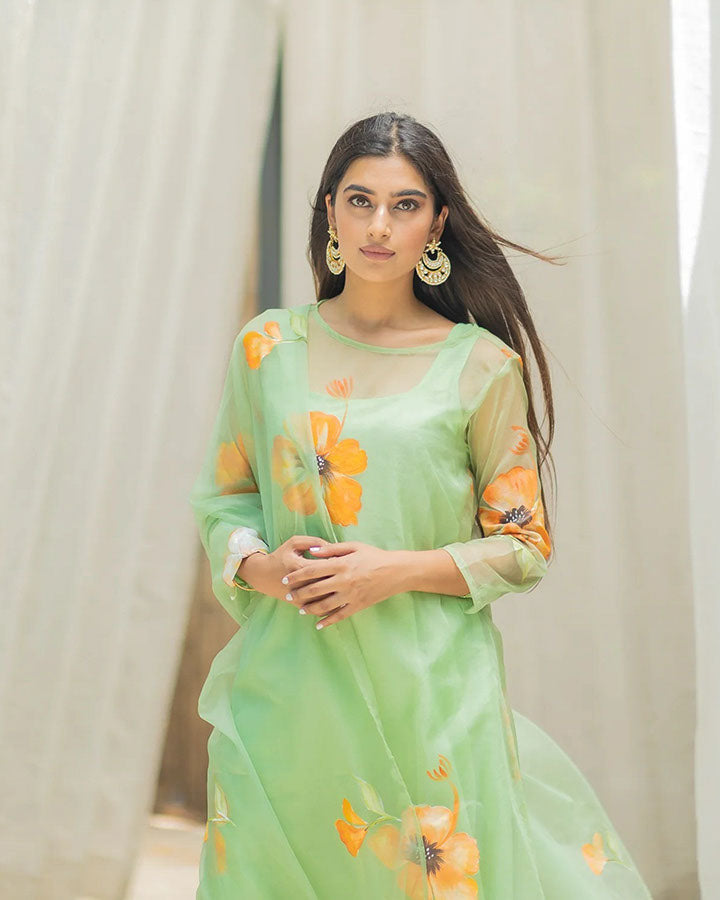 Green Handpaint Zinnia Suit Set