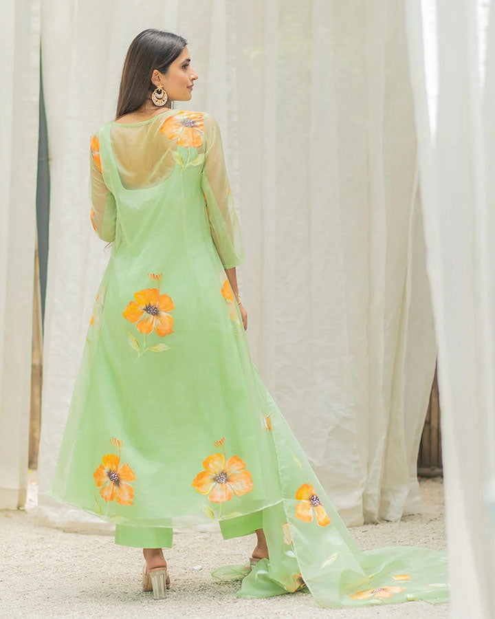 Green Handpaint Zinnia Suit Set
