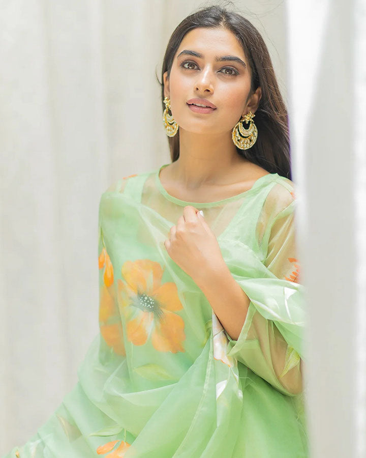 Green Handpaint Zinnia Suit Set