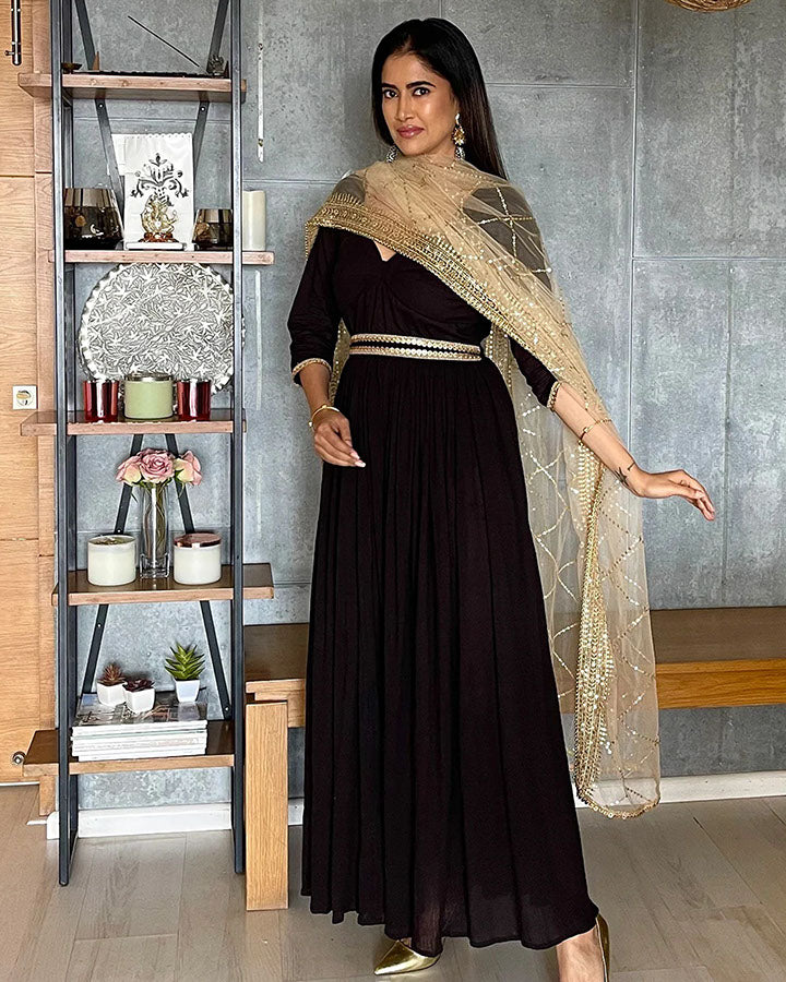 Modern black Kanchali suit set made from soft cotton