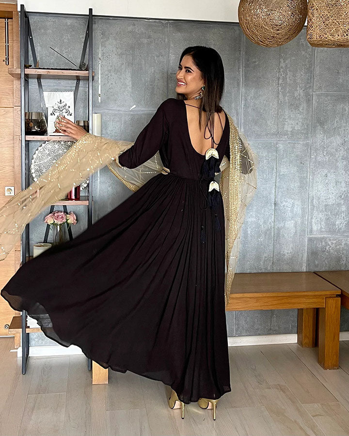Fashionable black Kanchali suit ensemble in comfortable cotton crush