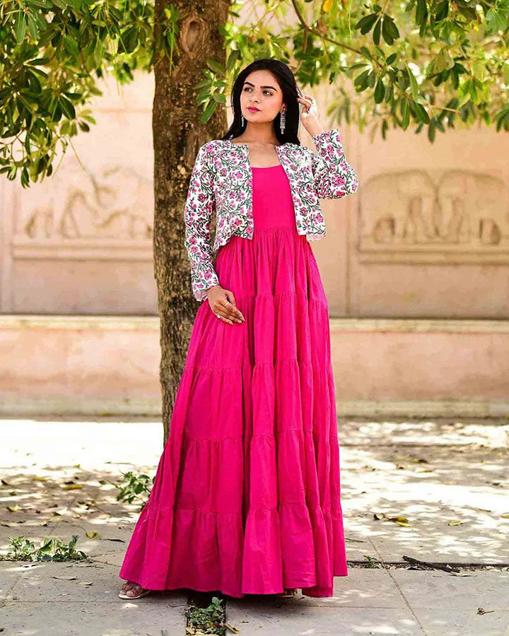 Buy Pink Tier Dress with Jacket Online in India โ Ambraee