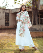 White Scallop Neck Suit Set