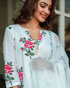 Red Rose Block Print Suit Set