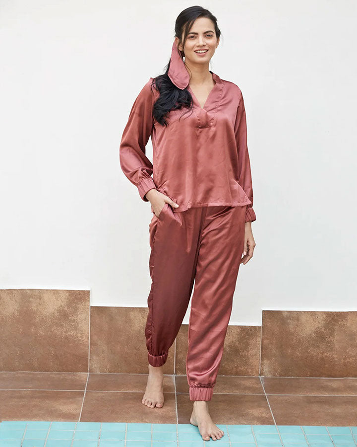 Rust Pink V-Band Night Suit